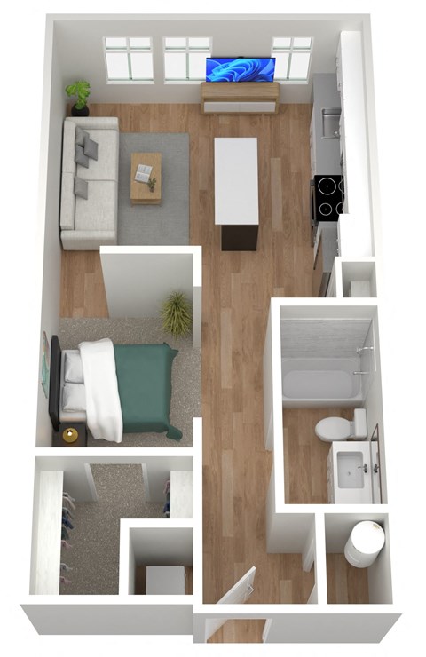 Floor plan for studio, 1 bath, 603 sqft